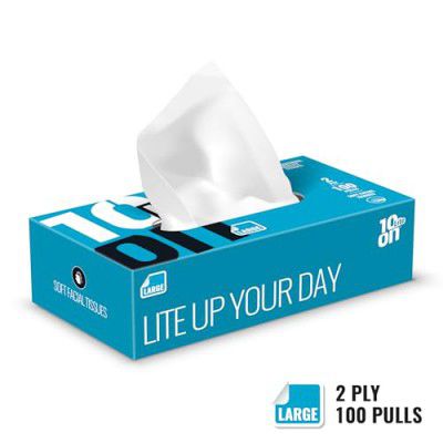 10on Lite Soft Facial Tissues - Large Size - 2 Ply, 100 Pulls ,Size 20 x 20 cms