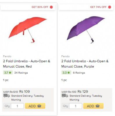 2 Fold Umbrella @ ₹109