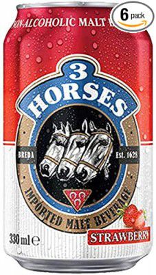 3 Horses Refreshing Malt Taste Non-Alcoholic Beverage Drink Beer Can, Pack of - 6 (330 ml Each can) (STRAWBERRY)