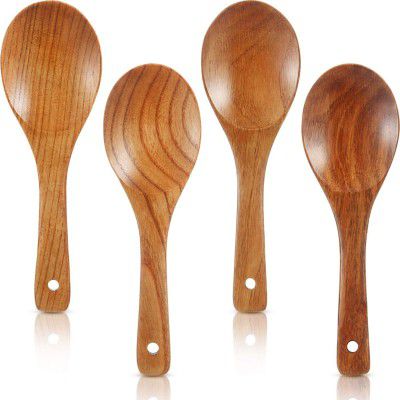 4 Pieces Wood Spoons 9 Inch Wooden Rice Paddle Versatile Serving Spoon Nonstick Heat Resistance Cooking Spoon for Kitchen Cookware