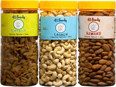 41 foods Dry fruits combo pack of Cashews Almonds Raisins | kismis kaju badam 750 GM Almonds, Cashews, Raisins  (3 x 250 g)