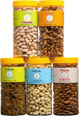 41 foods Dry fruits combo pack of Healthy 5 Kaju Pista Badam Akhrot Kishmish 750 GM Almonds, Pistachios, Cashews, Raisins, Walnuts  (5 x 150 g)