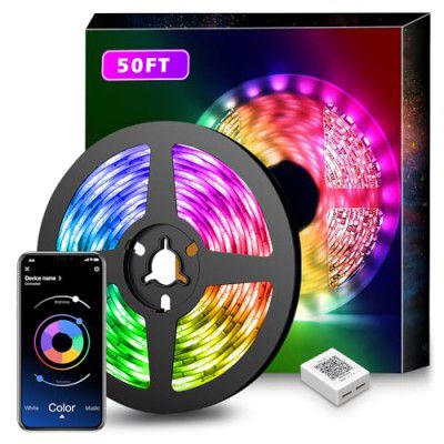 50Ft LED Strip Lights Music Sync Color Changing RGB LED Strip 20-Key Remote, Sensitive Built-in Mic, App Controlled LED Lights Rope Lights, 5050 RGB LED Light Strip(APP+Remote+Mic+3 Button Switch)