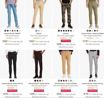 Up to 89% Off on Amazon Brand Men's Trousers | Starts @329