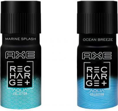 AXE Recharge Marine Splash & Ocean Breeze Combo Pack Deodorant Spray - For Men (300 ml, Pack of 2)