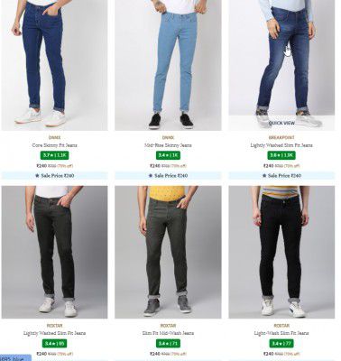 Ajio: Men's Jeans Starts ₹225 | Upto 90% Off