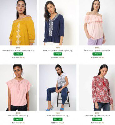 Ajio : Upto 70% Off On DNMX Women's Shirts, Tops & Tunics | Starts @ Rs 170