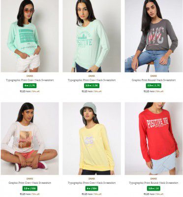 Ajio : Upto 70% Off On DNMX Women's Sweaters & Sweatshirts | Starts @ Rs 150