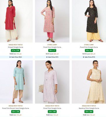 Ajio: Women's Kurta Starts ₹150| Upto 96% Off