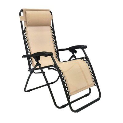 AmazonBasics Zero Gravity Reclining Lounge Portable Chair (Beige, Fabric & Steel)