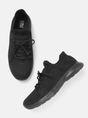 Crew STREET Men Black Woven Design Knitted Training Shoes Training & Gym Shoes For Men  (Black)