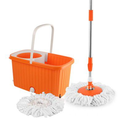 Kleeno by Cello Hi Clean Spin Mop, Bucket Floor Cleaning, 2 Microfiber Refills, Orange