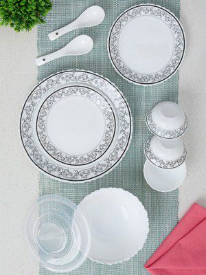 Larah by BOROSIL Orwin Jupiter Series Jupiter White & Grey 34 Pcs Printed Dinner Set