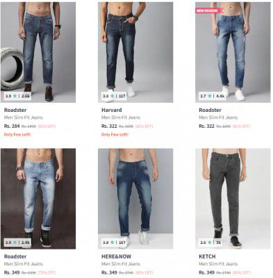 Men's Top Branded Jeans Min.75% Off Starting at Rs.360