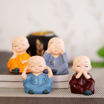 Quirkybazaar HANDCRAFTED Baby Monk Buddha Set Of 4Statue Decorative Showpiece Decorative Showpiece