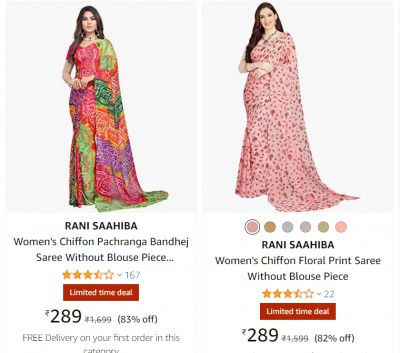 RANI SAAHIBA Sarees at Minimum 80% Off