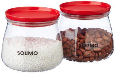 Solimo Plastic Storage Jar and Container Set I Air Tight Multipurpose Jar, 800 Ml Each, Set 2, Red