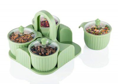 A set of 4 dry fruit containers with lids and serving trays, perfect for serving sweets, cookies (Airtight Jar) (Pista)