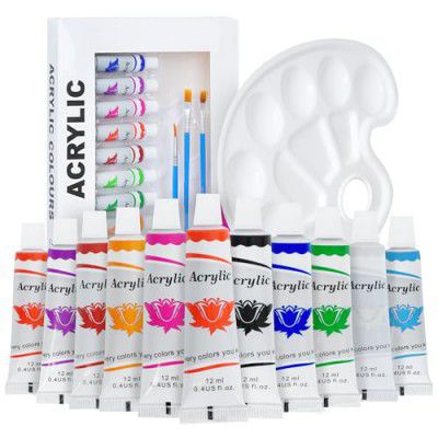 ABOUT SPACE Acrylic Paint Set - (12 colors x 12 ml) Multicolour Non-Toxic Paint Tubes with Mixing Palette & 4 Brushes for Artists, Beginners - Kit for Art & Craft, Drawing, Canvas, Painting, Poster