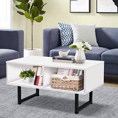 ABOUT SPACE Coffee Table Storage - Portable Wooden Center Table Metal Stand & Open Rack - L 3 X B 1.5 X 1.5 Ft