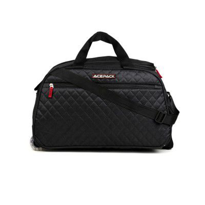 ACEPACK X Verage Cabin Size 20" Black Polyester Rolling Wheels Duffle Bag for Travel | Luggage Travel Bag for Men & Women (Black)