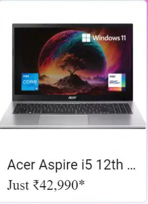 Acer Aspire 3 Core i5 12th Gen 1235U Laptop @ Rs. 42990  in Flipkart Big Billion Days   