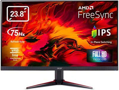 Acer Nitro VG240YB 23.8 Inch (60.45 Cm) 1920 X 1080 Pixels Full Hd IPS LCD Monitor with LED Backlight I AMD Radeon Freesync Technology I 1Ms VRB I 75Hz Refresh I 2 X Hdmi and 1 X Vga Ports (Black)