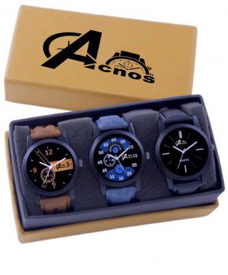 Acnos Brown Blue and Black Analog Watches