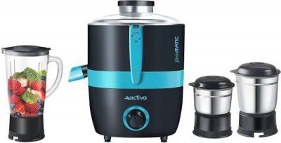 ACTIVA Juicomatic 600 W Juicer Mixer Grinder (Juicomatic | 3 Jars | BLACK AND BLUE)