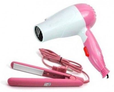 Adhiraj Enterprise Mini Portable Foldable Hair Dryer with Mini Hair Straightner Package Sealer Hair Dryer  (1000 W, pink white, blue white)