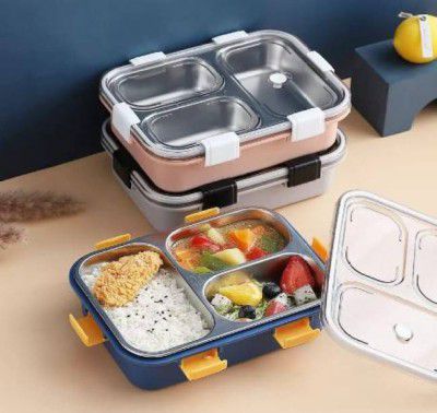 ADICHAI Leak Proof 3 Compartment Stainless Steel Lunch Boxes Tiffin Box for Adult Kids 3 Containers Lunch Box (750 ml)