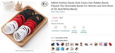 Adilish Fashion Elastic Dark Colors Hair Rubber Bands Polytail Ties Strechable Bands For Women and Girls (Pack of 30, Red/White/Black)