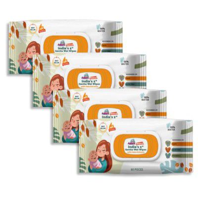 Adore Baby Water Wipes With Lid - 98% Paani Based Baby Wipes with Oat Extracts & Goodness of Aloe Vera & Vitamin E - 80 Count,Oats Wipes With Lid,Pack of 4