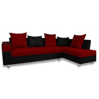 Adorn India Adillac 5 Seater Corner Sofa (Maroon & Black)