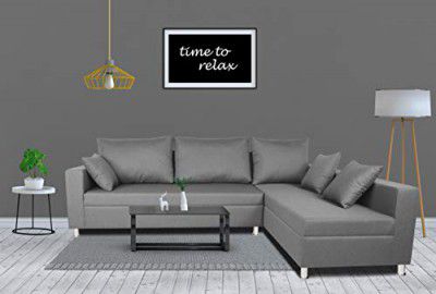 Adorn India Straight line L Shape Sofa (Light Grey)