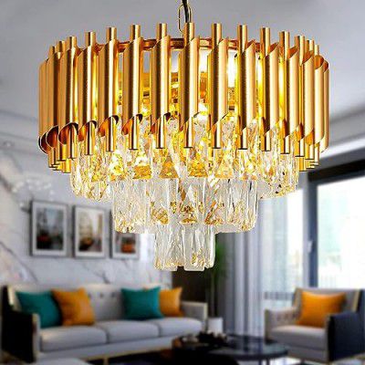 ADWAIT Modern K9 Crystal Chandeliers Gold 3-Tier Round Crystal Chandelier Ceiling Light Fixture for Living Room and (Antique, 400mm)