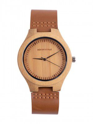 AEROPOSTALE Unisex Wooden Wrist Watch Brown Patterned Dial & Leather Straps Analogue Watch