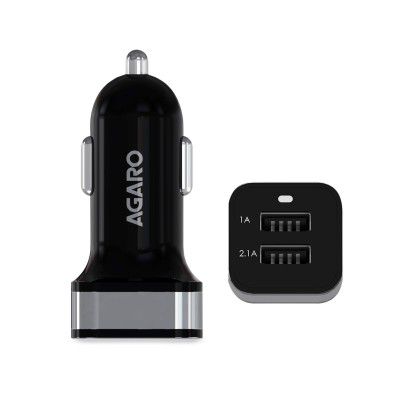 AGARO Dual Port Car Charger, Fast Charging, 3.1 Amps, Compatible with USB Type C, Micro Cable, Charger