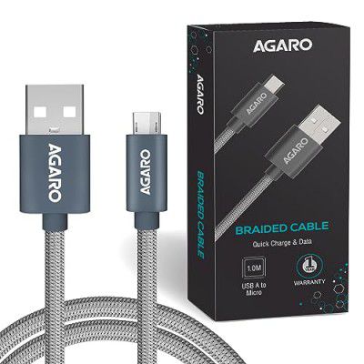 Agaro Blaze USBA to Micro Nylon Braided 1.2M Cable, Grey