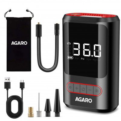 Agaro Galaxy Cordless Tyre Inflator, for Cars & Bikes, Up to 150 Psi, 2X2000 Mah Battery, Power Bank, Led Flash Light, Rechargeable Type C Port, Digital Display, Multiple Nozzles - Plastic