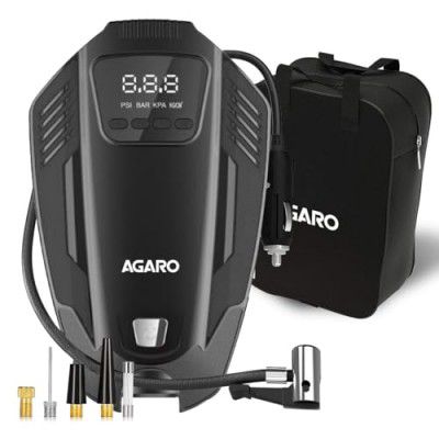 AGARO Primo High Power Digital Tyre Inflator for Car & Bike, Air Inflator Car Accessories, 120 Watt Air Pump with 12V Car Plug, upto 150 Psi, Emergency LED Light, Compact & Portable Air Compressor