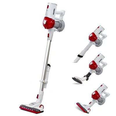 AGARO Regency Cordless Stick Vacuum Cleaner,Dry Vacuuming,2 Suction Modes,7 Kpa Suction Power,Rechargeable&Detachable Battery,Deep Clean Carpet to Hard Floor,0.5 Liter,HEPA Filter,White&Red