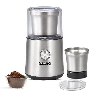 AGARO Regency Electric Coffee Grinder, 85 Grams, Removable 2 Jars, Stainless Steel Blade, Silver