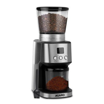 AGARO Supreme Coffee Grinder With Portafilter Holder Conical Burr Grinder, 31 Grinding Settings, Pulse Mode, Adjustable Digital Timer, Single Dose Grinder for Espresso Filter Driper Mocca, Silver