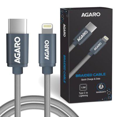 AGARO Type C to Lightning Cable, 1M Unbreakable Nylon Braided Data Sync & Fast Charging Cable for iPhone, Ipad & iPod, Durable & Fast Charging C Type iPhone Cable, Intelligent IC protection