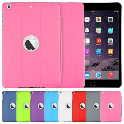 AirCase Polyurethane Smart Case with Foldable Stand & Apple Cut-Out for iPad Mini3 [Pink]