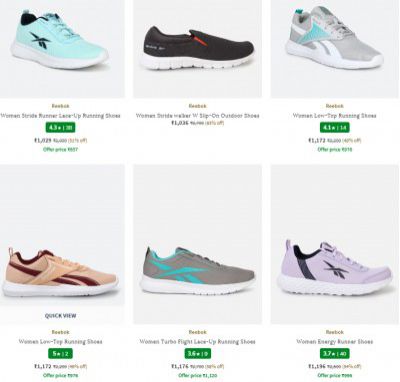 Ajio Footwear Loot : Upto 62% off on Reebok Women's Shoes | Starts Rs 1029