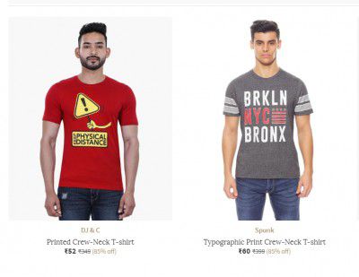 Ajio Loot | Men's T-shirts from ₹160