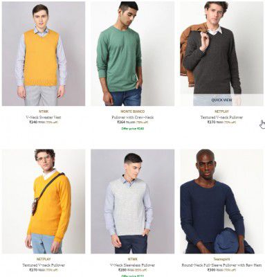 Ajio : Men's Sweaters & Cardigans Starts ₹270