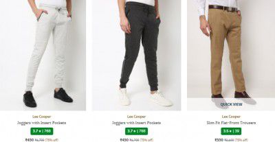 Ajio : Upto 75% Off on LEE COOPER Men's Trousers